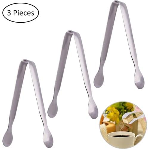3PC Stainless Steel Mini Sugar Ice Salad Food BBQ Cookie Lemon Fruit Handle Clip Tongs for Tea Breakfast Party Outdoor Activity