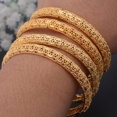 4pcs/Set 24K Dubai Gold Color African Bridal Bangles For Girl Wife Women Saudi Arab Wedding Bracelet&Bangles Jewelry