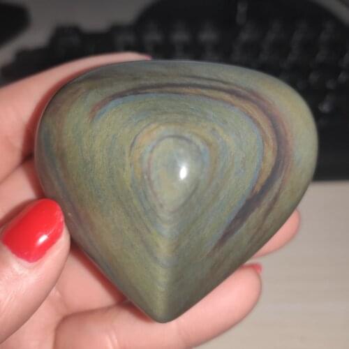 5-6cm Natural rainbow obsidian hand-carved hearts as giftsshaped Healing Reiki Rock Crystal Quartz Mineral for gift