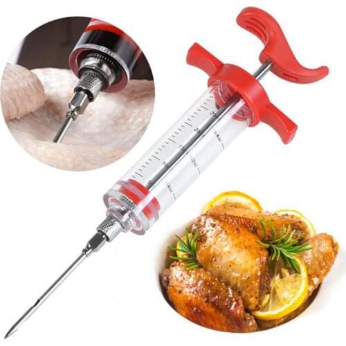 BalleenShiny Stainless Steel Needle Roast Juice Syringe Barbecue Marinade Syringe for Poultry Turkey Chicken Kitchen Cooking