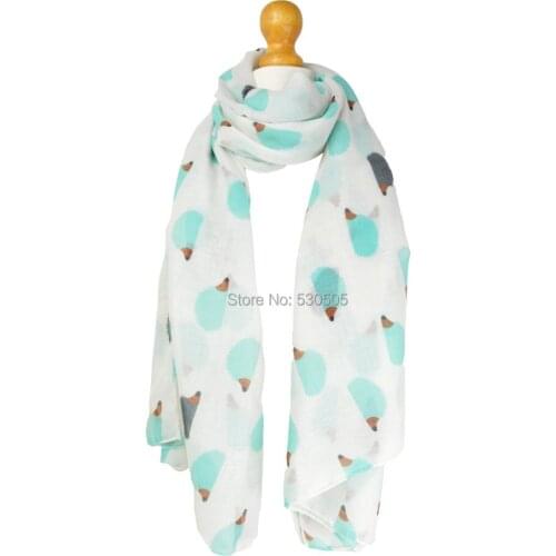 White Hedgehog Print Over Sized Scarf Wrap Shawl Cover Up Gift Warm Light Blue