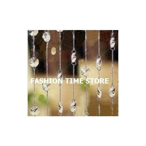 Free shipping 10m/lot,AAA+ wedding glass Crystal octagon bead silver painted metal chain Curtain garland home decoration