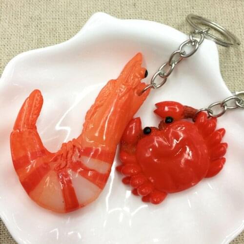 1 PC Cute Resin Shrimp Crab Shaped Keychains Iron Alloy Key Chain Jewelry Crafts Decor Bags And Car Keys Charms