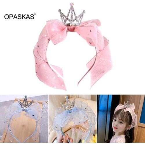 Childrens Sequined Big Crown Headband with Veils Bow Hair Accessories Suitable for Girls Birthday Hats PT