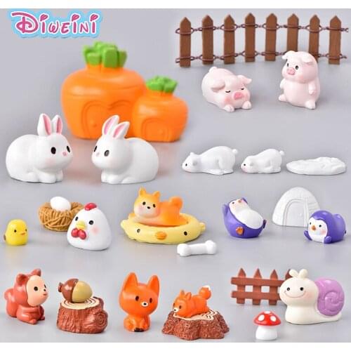 3pcs Penguin Rabbit Pig Dog Snail Action Figure Cartoon Animal Model Figurine Birthday Cake Decoration Toy Doll House Gift Kids