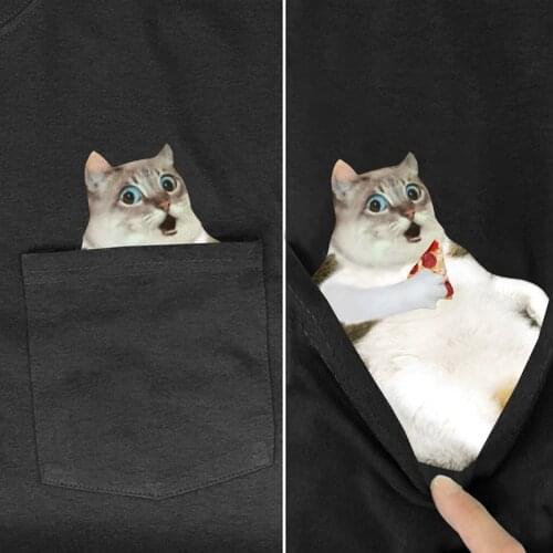New Fashion Animal Cat Pocket T-shirt Funny Harajuku Men Women Summer Casual Cotton Tee Short sleeve Shirts