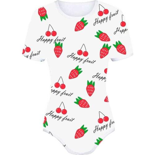 New Style Womens Fashion Lovely Jumpsuit Fruit Letter Print Round Neck Button Short Sleeve Skinny Casual Bodysuit Summer 2020
