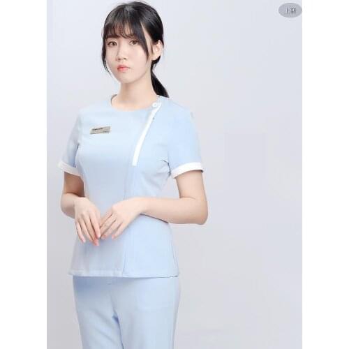 Short Sleeve Split Suit Medical Nurse Beauty Salon Work Clothes Womens Two Pieces Salon Uniform Set