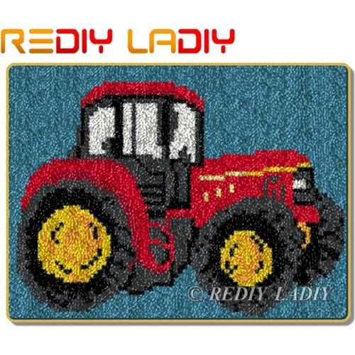 Latch Hook Rug Red Tractor Car Crocheting Carpet Rug 100% Acrylic Yarn Sofa Cushion Mat DIY Carpet Rug Home Decor Art & Crafts