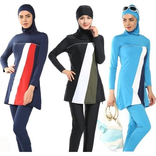 Swimwear Women Arabic Islamic Full Coverage Beach Muslim 3 Piece Suit Hijab Swimsuit Modest Swim Surf Wear Sport Burkinis