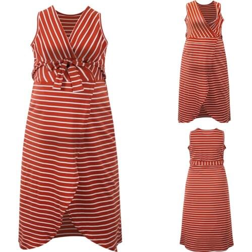 Summer Dress For Pregnant Womens Maternity Sleeveless Striped Belt Dress Nursing Long Dress Pregnancy Breastfeeding Clothes