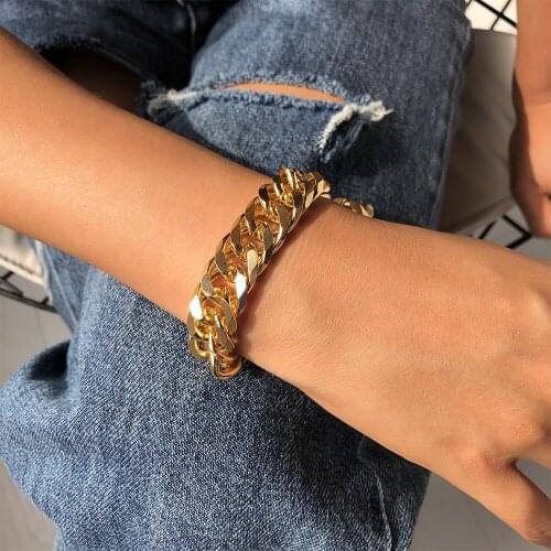 LXY-W New Vintage Boho Fashion Geometric 2021 Simple Thick Chain Bracelets For Women Gold Punk Exaggerated Jewelry Party Gift