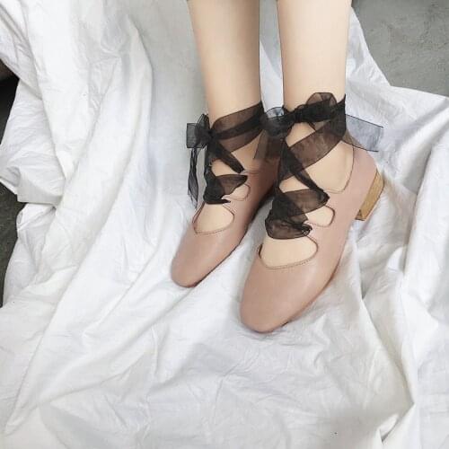 Fashion Sweet Flat Casual Candy Color Ribbon Cross New Fairy style tie Ballet Flat Shoes Women Square head Ladies Shoes U19-18