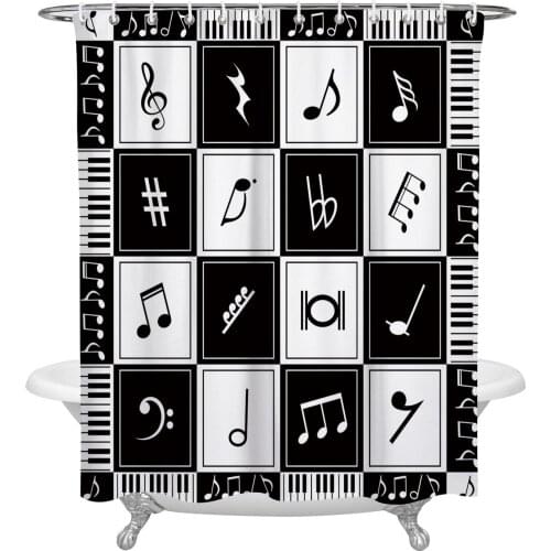 Musc Piano Keys Black White Shower Curtain Waterproof Polyester Fabric Shower Curtains Home Decoration Curtain with Hook