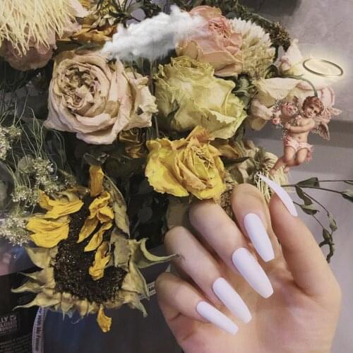 American gothic punk style Artistic long-pointed ballet white pure color false nails 24pcs with glue lady full nail tips