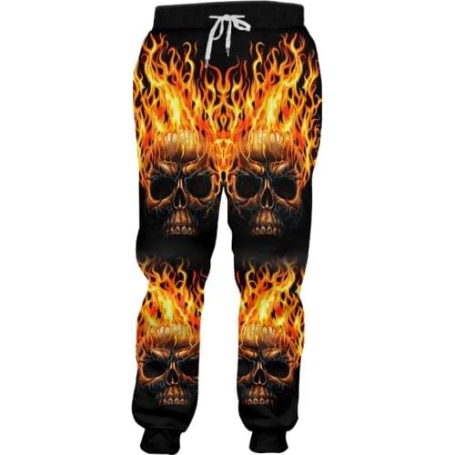 New autumn series mens casual mens fire printed fresh sports pants skeleton 3D mens pants hip hop street sports pants