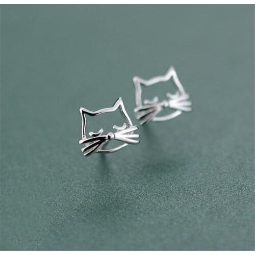 New Korean Style Fashion Cute Animal 925 Sterling Silver Jewelry Hollow Bearded Cat Personality Simple Stud Earrings SE125