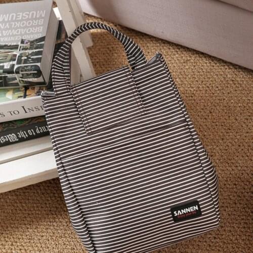 New Simple Lunch Bag Stripe Waterproof Student Lunch Box Office School Tote Bags Picnic Cooler Bags Men Women Storage Food Bag