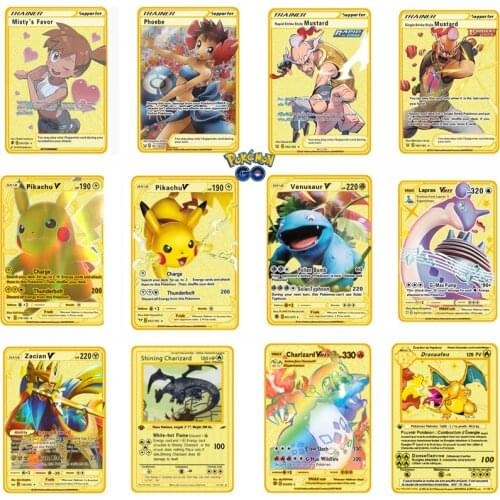 Up To Date Pokemon Cards Game Anime Battle Card Gold Metal Card Charizard Pikachu Collection Card Action Figure Model Child Gift