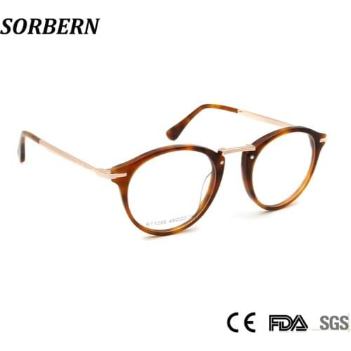 Female Acetate Eyeglasses Frames Men Vintage Round Optical Frame Glass Women Spectacle Frame Male Occhiali Da Vista Donna