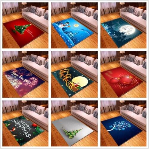 Creative 3D Christmas Party Carpet Flannel Velvet Memory Foam Xmas Santa Printed Carpets for Living Room Area Rugs Kitchen Mats