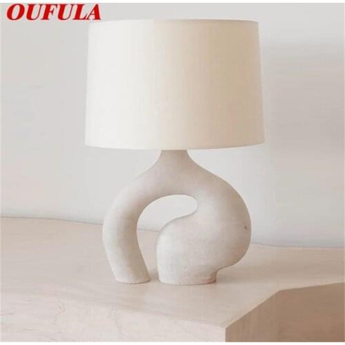 OUFULA White Creative Table Desk Lamp Contemporary Resin LED Light for Home Living Bed Room Decoration