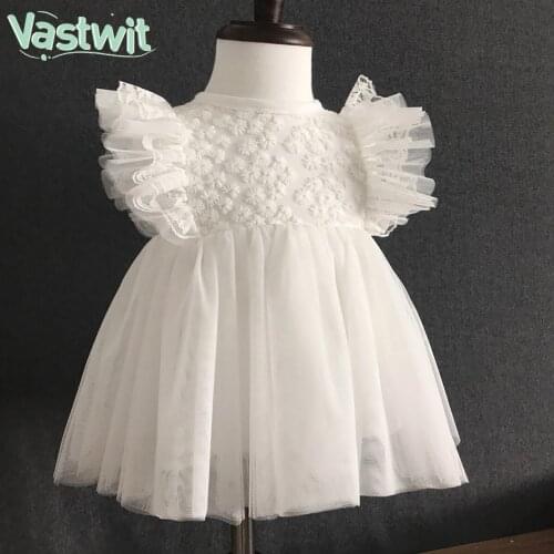 Summer 0-12M Newborn Baby Girl Christening Dress Infant Baby Wedding Tulle White Dress Birthday Party Mesh Tutu Baptism Dresses