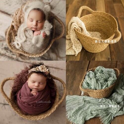 Baby Photo Props Flower Baby Woven Basket Infant Full Moon Studio Newborn Photography Props Photo Weaving Box Handmade