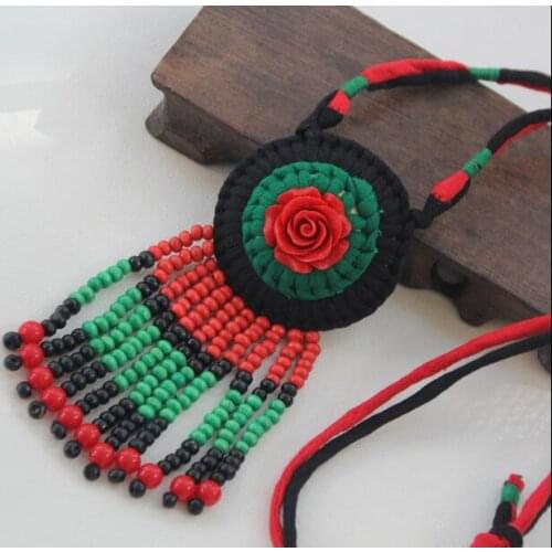 Retro sweater chain pendant Yunnan ethnic style fabric necklace clothes pendant ornaments wild ornaments female accessories