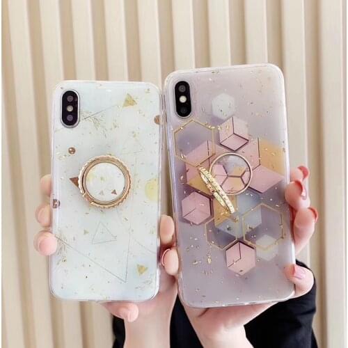 Luxury Platinum marble ring Geometry Soft silicon phone case for iphone 6 S 6S 7 7 plus 8 X XS XR XS MAX Shining cover coque