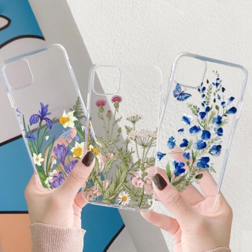 Luxury Transparent Flower Phone Case For iPhone 12 11 Pro X XS Max Mini XR 8 7 6 Plus 5 s SE 2020 Clear Florals Back Cover Cases