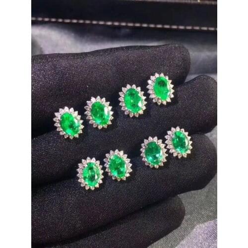 Dazzling emerald stud earrings 3 mm*5mm natural SI grade emerald earrings for wedding solid 925 sterling silver emerald jewelry