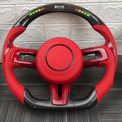 LED Alcantara Racing Carbon Fiber Steering Wheel Suede For Ford Mustang GT