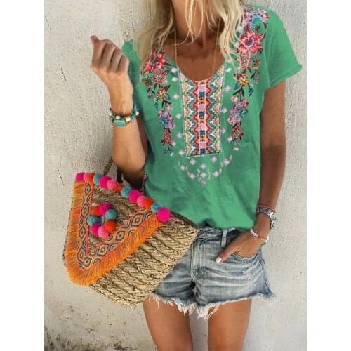 Print Top Loose And Soft V-neck Short-sleeved T-shirt Female Casual Summer Womens Plus Size T-Shirt 2021 New Tee