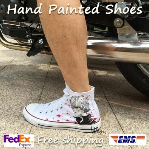 Wen Anime White Hand Painted Shoes Design Custom Tokyo Ghouls High Top Men Womens Canvas Sneakers Birthday Gifts