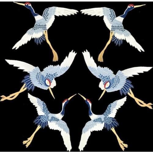 New Chinese Style Patches for Clothing Embroidery Applique Iron on Crane Birds Decor DIY Embroidered Stickers for Clothes