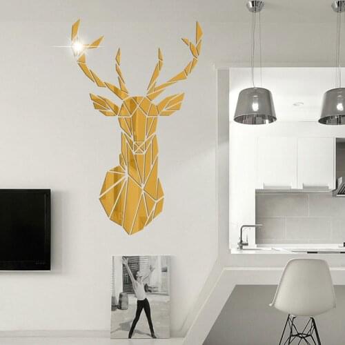 3D Mirror Wall Stickers Acrylic Sticker Big DIY Deer Decorative Mirror Wall Stickers For Kids Room Living Room Home Decor