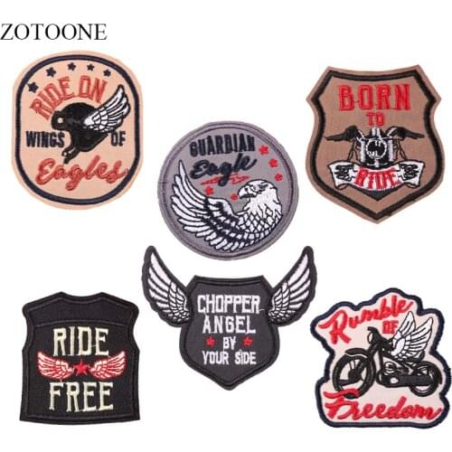 ZOTOONE Iron on Motorcycle Patch for Clothes Jacket Badge Applique Embroidery Eagle Bike Tactical Patches for Backpack DIY