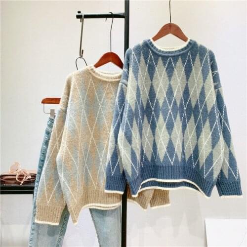 2021 Autumn Women Striped Pullovers Long Sleeve O-Neck Women Knitting Loose Styel Warm Sweater Femme Pull Femme