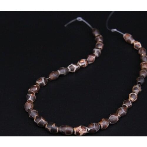 3Strands/Lot,Prayer Mala Brown Tibetan Agates Old Dzi Gems Stone Oval Rice Shape Beads Wholesale,DIY Bracelet Jewelry Making