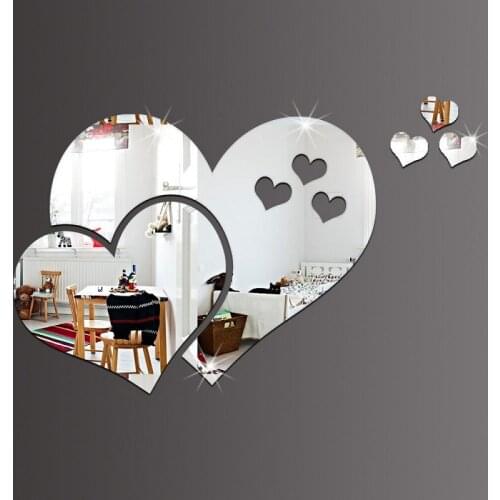 3D Mirror Heart Wall Sticker DIY Home Room Art Decor Decal Waterproof Love Pattern Detachable Toilet Table Stickers 5/10pcs