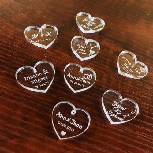 50 pieces Personalized Engraved Baby Baptism Hangs Love Heart Decor, Wedding Table Decoration Custom content Favors Tag