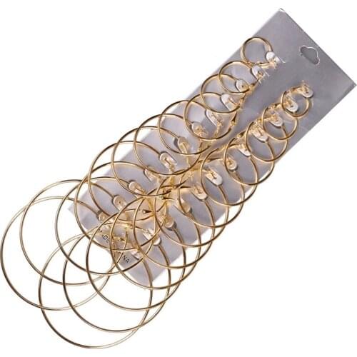 6pair/12Pair Per Set Rock Punk Silver Gold Big Round Circle Earrings For Women Statement Hoop Steampunk Ear Set Jewelry