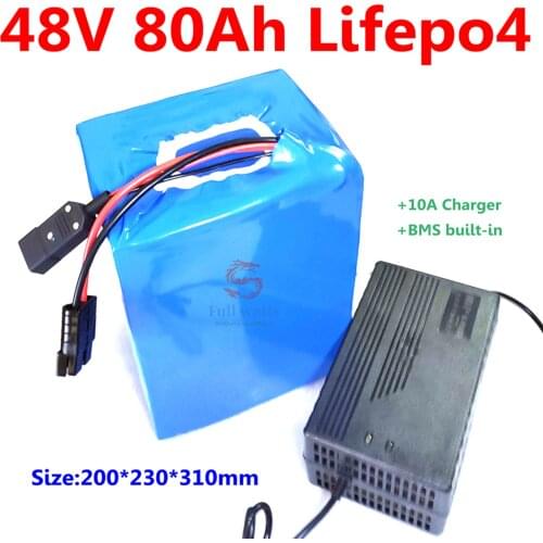 48V 80ah Capacity LiFepo4 Battery Pack BMS 16S for or 4000w 3000w Scooter bike solar system+10A Charger