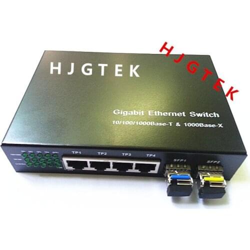 Free shipping 4 port RJ45 + 2 port sfp fiber switch network switch with a pair of Gigabit singlemode simplex modules