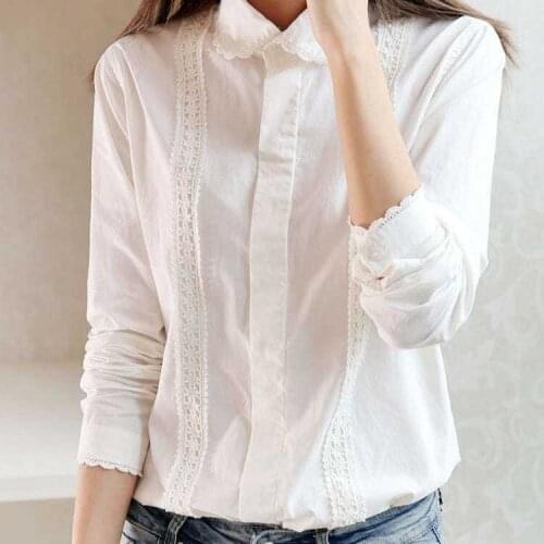 Blouse Women Lace Lace Long-Sleeved Shirt Womens White Shirt Blusas Mujer De Moda