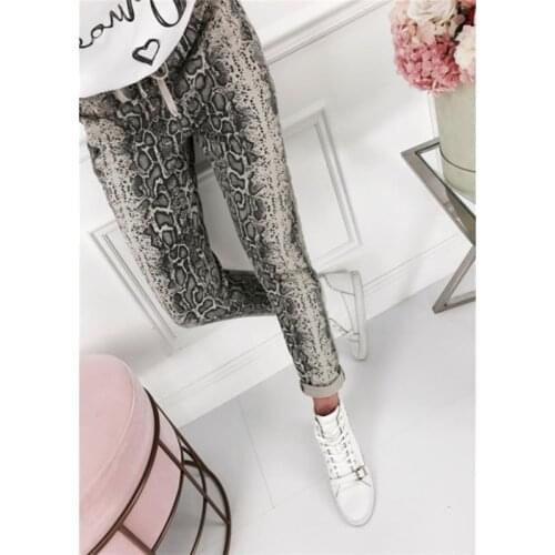 2021 Brand New Fashion Womens Ladies Serpentine Pants Lace-up Snake Skin Print Pencil Pants Casual Slim Women Long Trousers