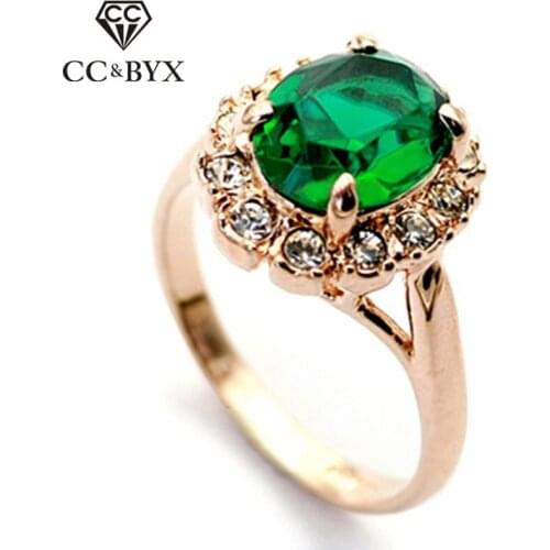 CC Jewelry Fashion Jewelry Rings For Women Luxury Green Stone Rose Gold Color Bride Wedding Bands Ring Engagement Bijoux CC615