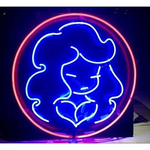 Decorative Light Blue Girl in Circle Real glass neon Lamps Room Beer Bar light Enseigne Lumineuse Decorate andmade glass TUBE