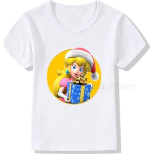 Kids Cute Christmas Princess Peach Print T Shirt Children Merry Christmas Clothes T-shirts Boy&Girl Christmas Gift Tshirt Baby